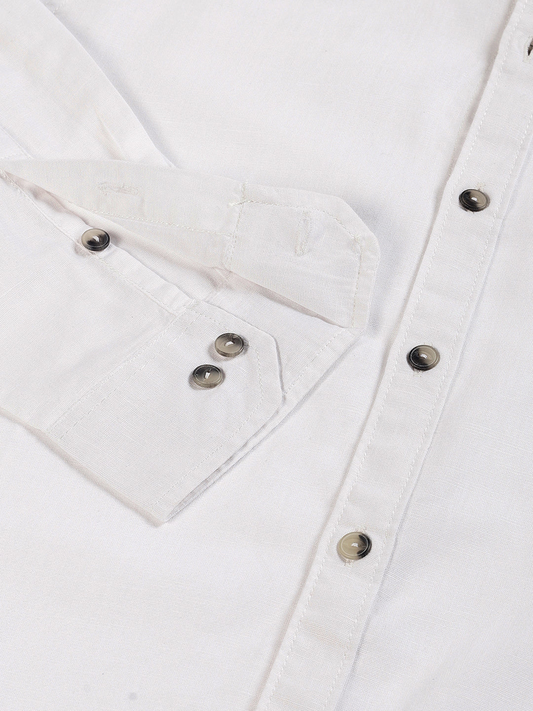 Thomas Scott Men White Classic Regular Fit Long Sleeves Spread Collar Typography Printed Cotton Linen Casual Shirt