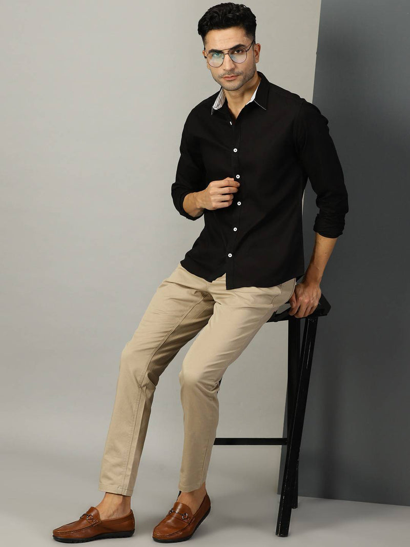 Thomas Scott Men Classic Spread Collar Oxford Pure Linen Casual Shirt