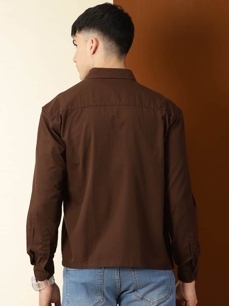Thomas Scott Men Classic Spread Collar Twill Weave Cotton Shackets