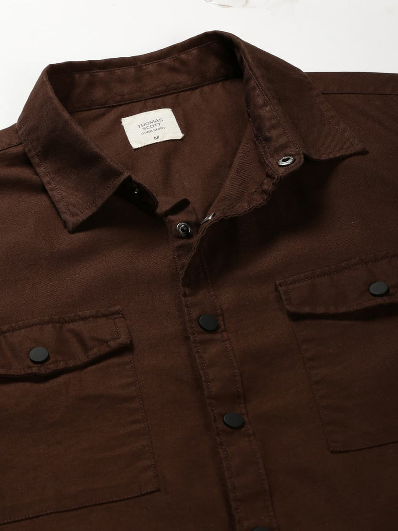 Thomas Scott Men Classic Spread Collar Twill Weave Cotton Shackets