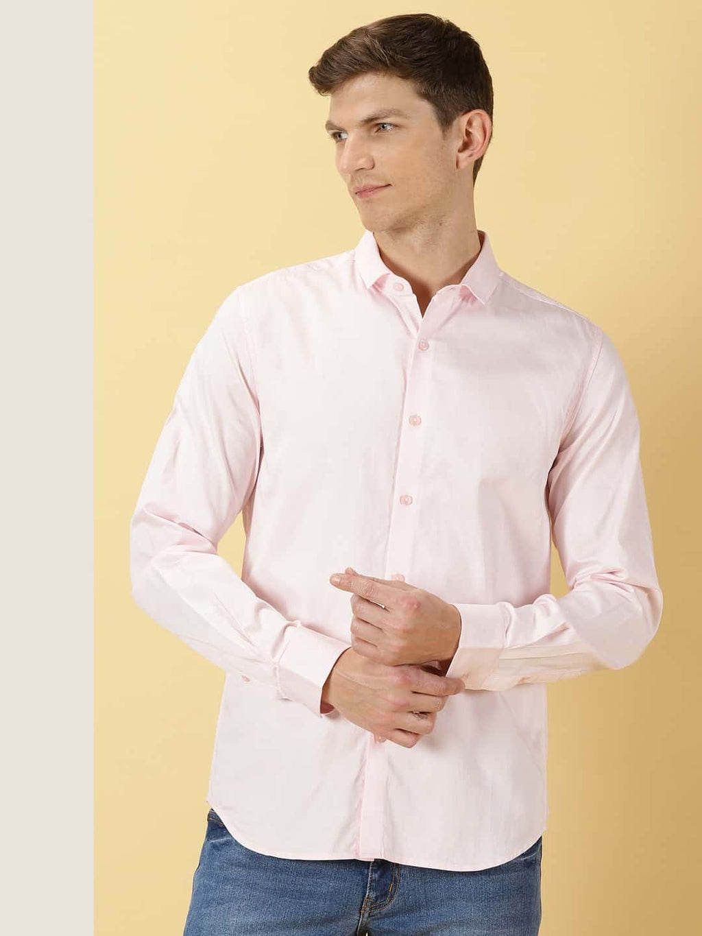 Thomas Scott Men Classic Slim Fit Spread Collar Casual Shirt