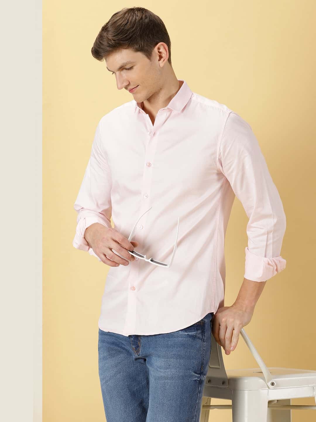 Thomas Scott Men Classic Slim Fit Spread Collar Casual Shirt
