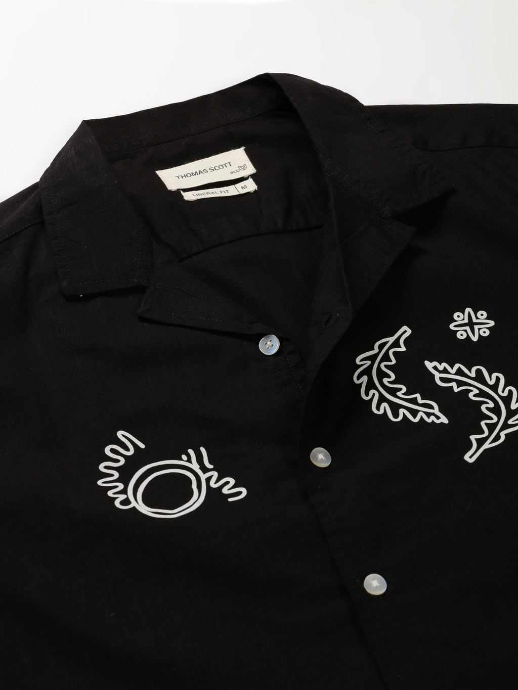 Thomas Scott Men Black Premium Short Sleeves Regular Fit Cuban Collar Conversational Printed Cotton Casual Shirt