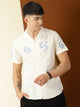 Thomas Scott Men Off White Premium Short Sleeves Regular Fit Cuban Collar Conversational Printed Cotton Casual Shirt