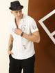Thomas Scott Men White Premium Short Sleeves Regular Fit Cuban Collar Conversational Printed Cotton Casual Shirt