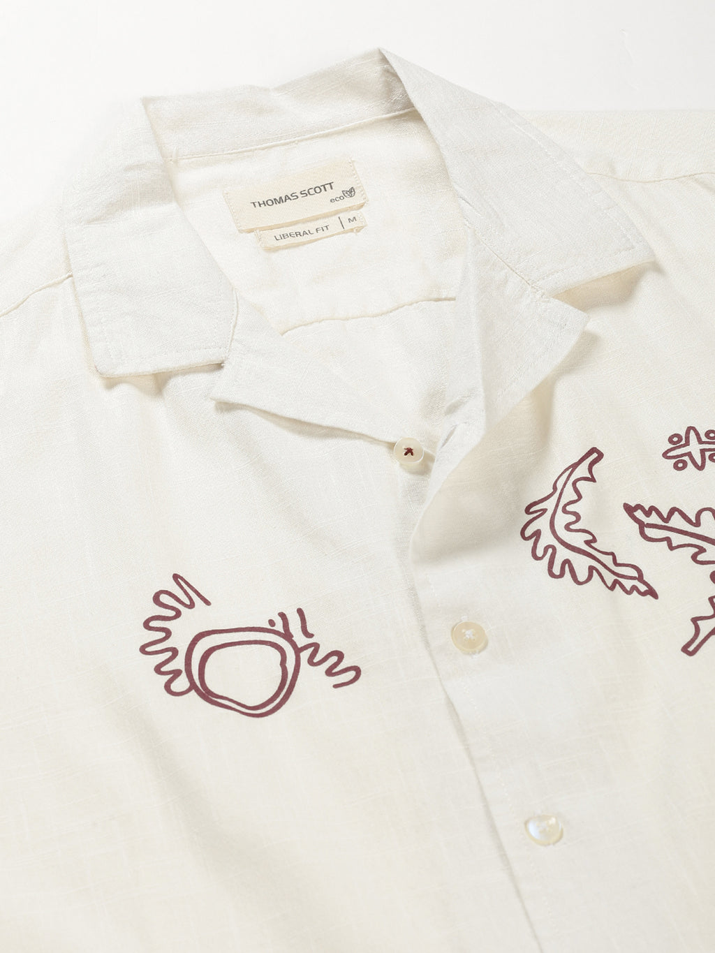 Thomas Scott Men White Premium Short Sleeves Regular Fit Cuban Collar Conversational Printed Cotton Casual Shirt