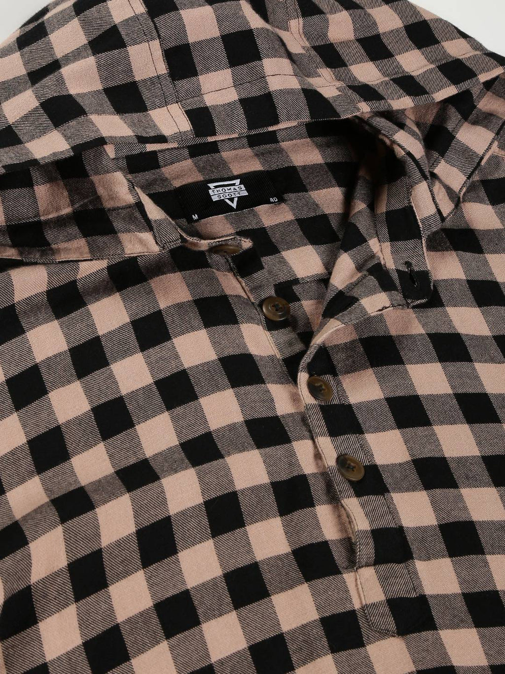 Thomas Scott Men Classic Hood Gingham Checked Twill Casual Pure Cotton Shirt