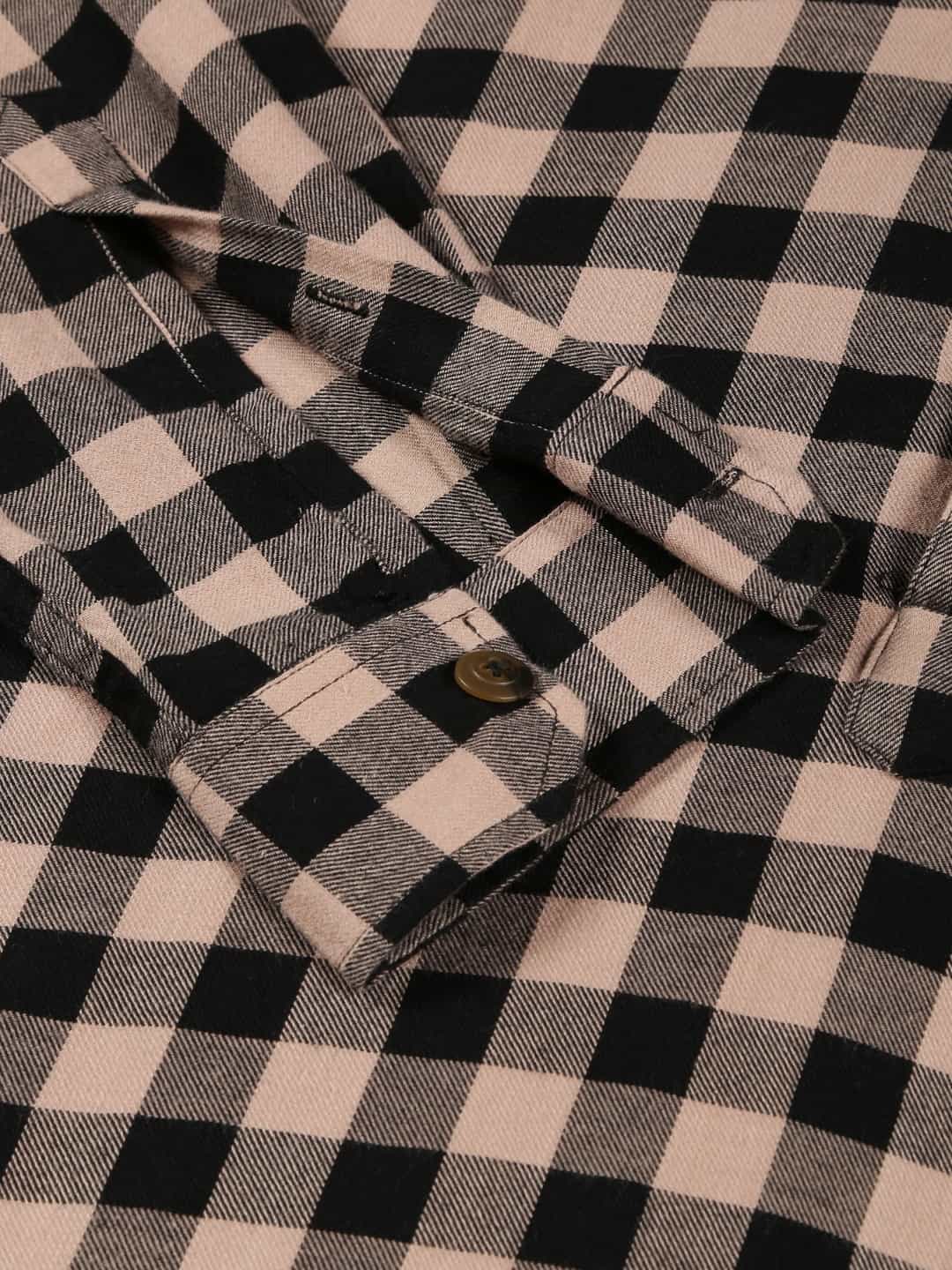 Thomas Scott Men Classic Hood Gingham Checked Twill Casual Pure Cotton Shirt