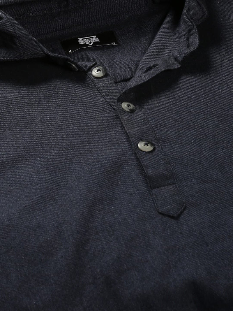 Thomas Scott Men Modern Hooded Twill Opaque Pure Cotton Casual Shirt
