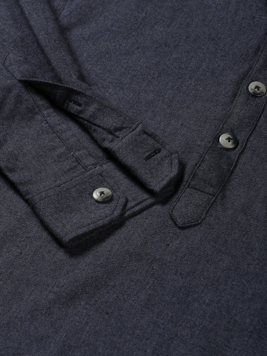 Thomas Scott Men Modern Hooded Twill Opaque Pure Cotton Casual Shirt