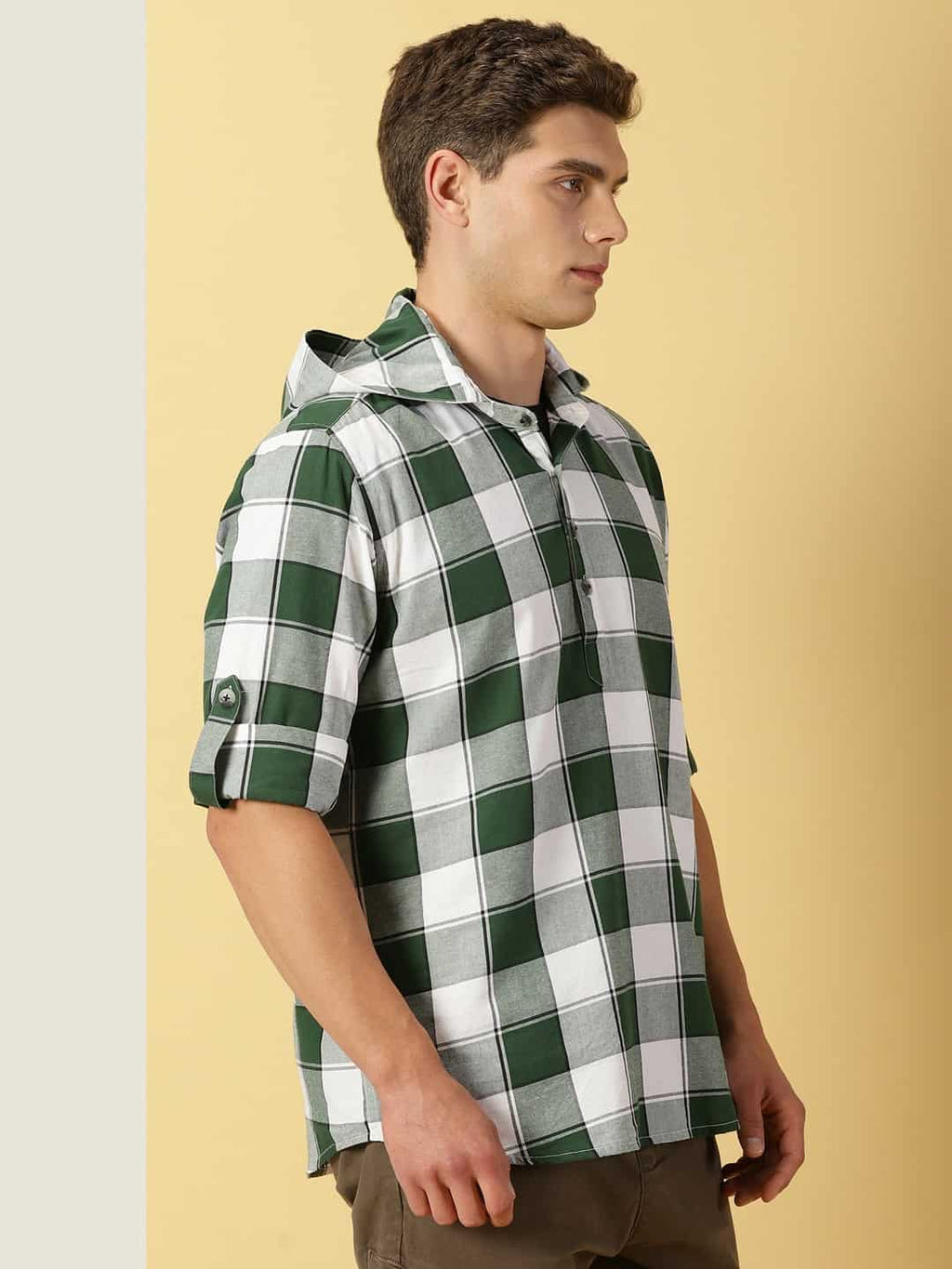 Thomas Scott Men Classic Hood Checked Twill Casual Pure Cotton Shirt