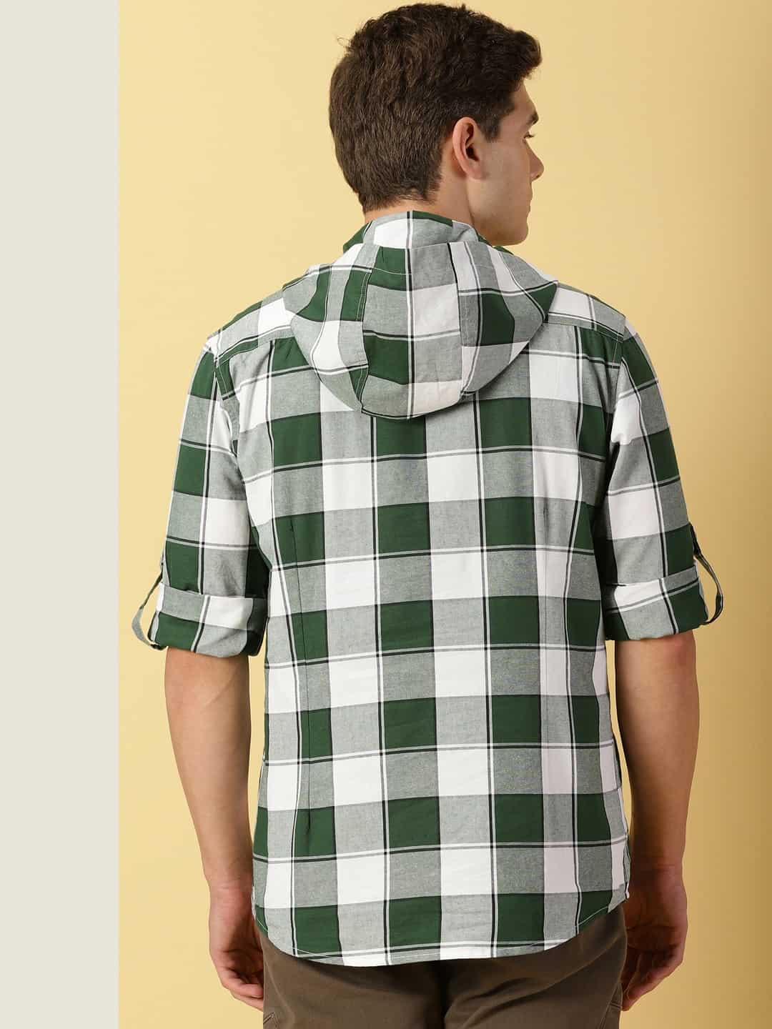 Thomas Scott Men Classic Hood Checked Twill Casual Pure Cotton Shirt