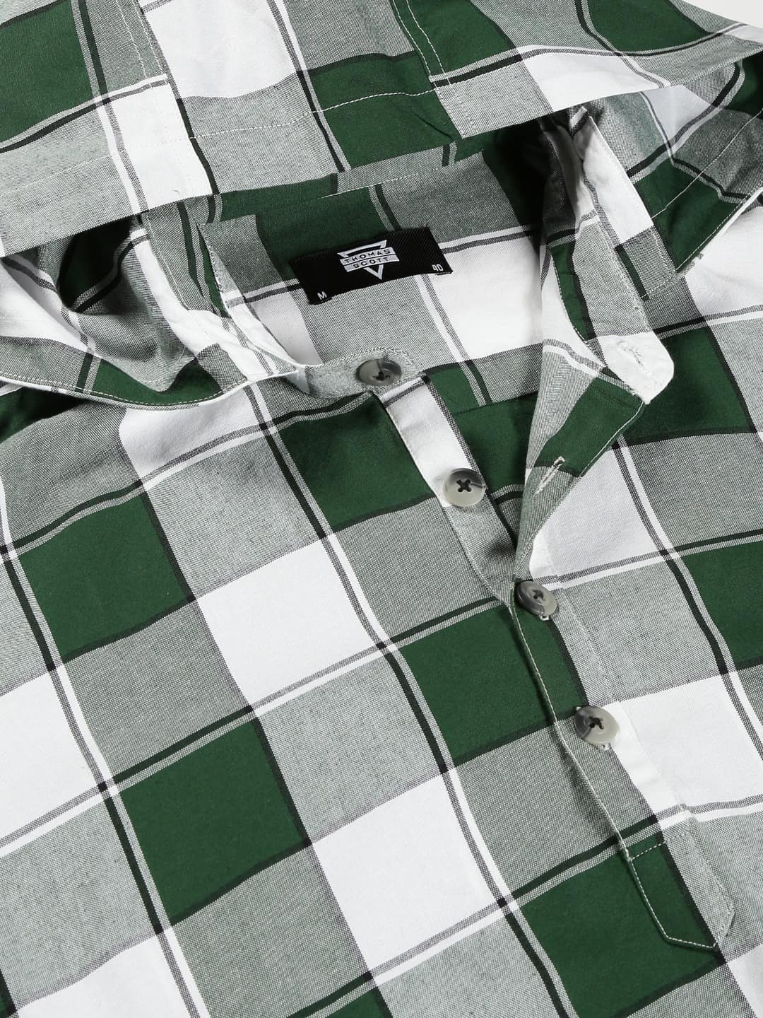 Thomas Scott Men Classic Hood Checked Twill Casual Pure Cotton Shirt