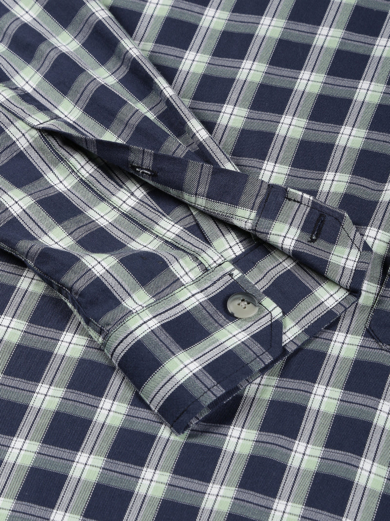 Thomas Scott Men Classic Tartan Checks Roll-Up Sleeves Twill Cotton Hooded Casual Shirt