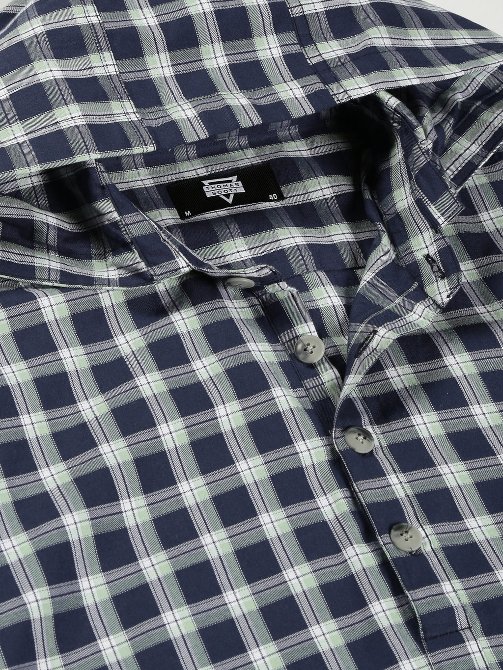 Thomas Scott Men Classic Tartan Checks Roll-Up Sleeves Twill Cotton Hooded Casual Shirt