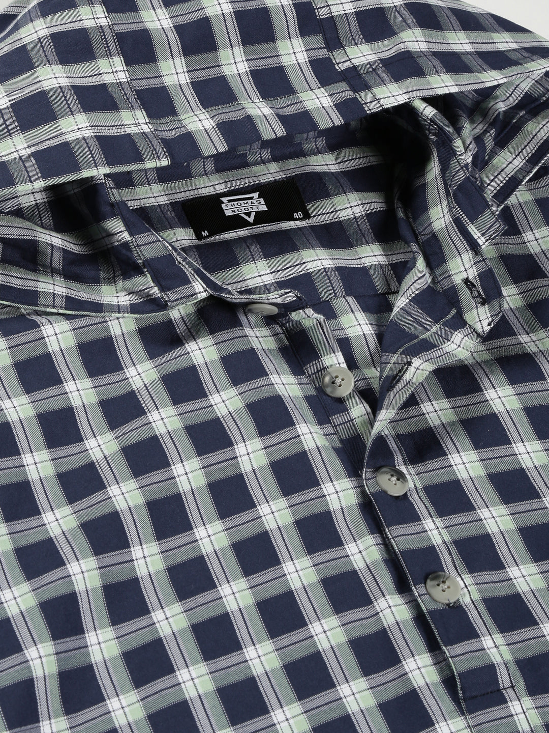 Thomas Scott Men Classic Tartan Checks Roll-Up Sleeves Twill Cotton Hooded Casual Shirt