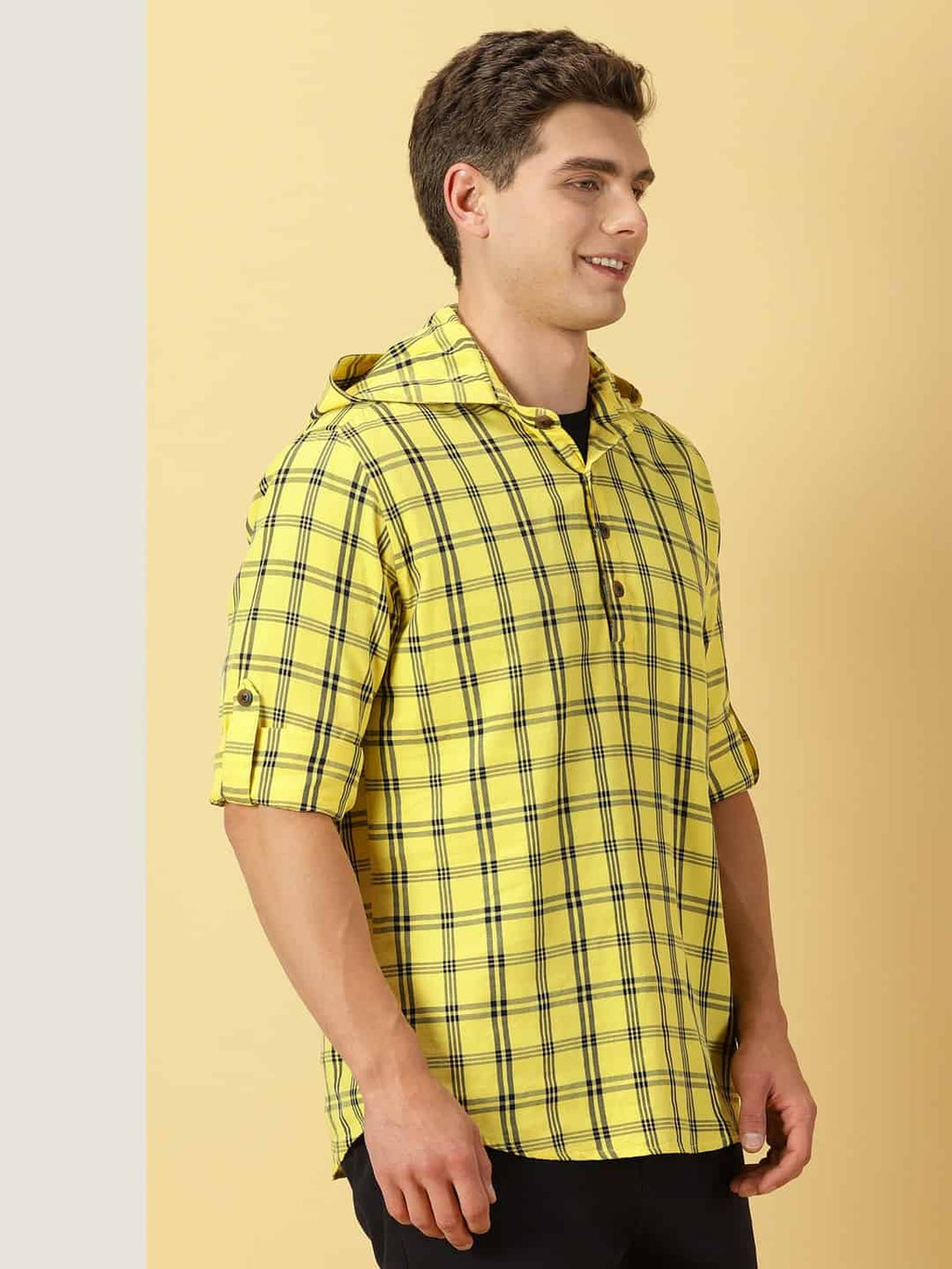 Thomas Scott Men Classic Hood Windowpane Checked Twill Casual Pure Cotton Shirt