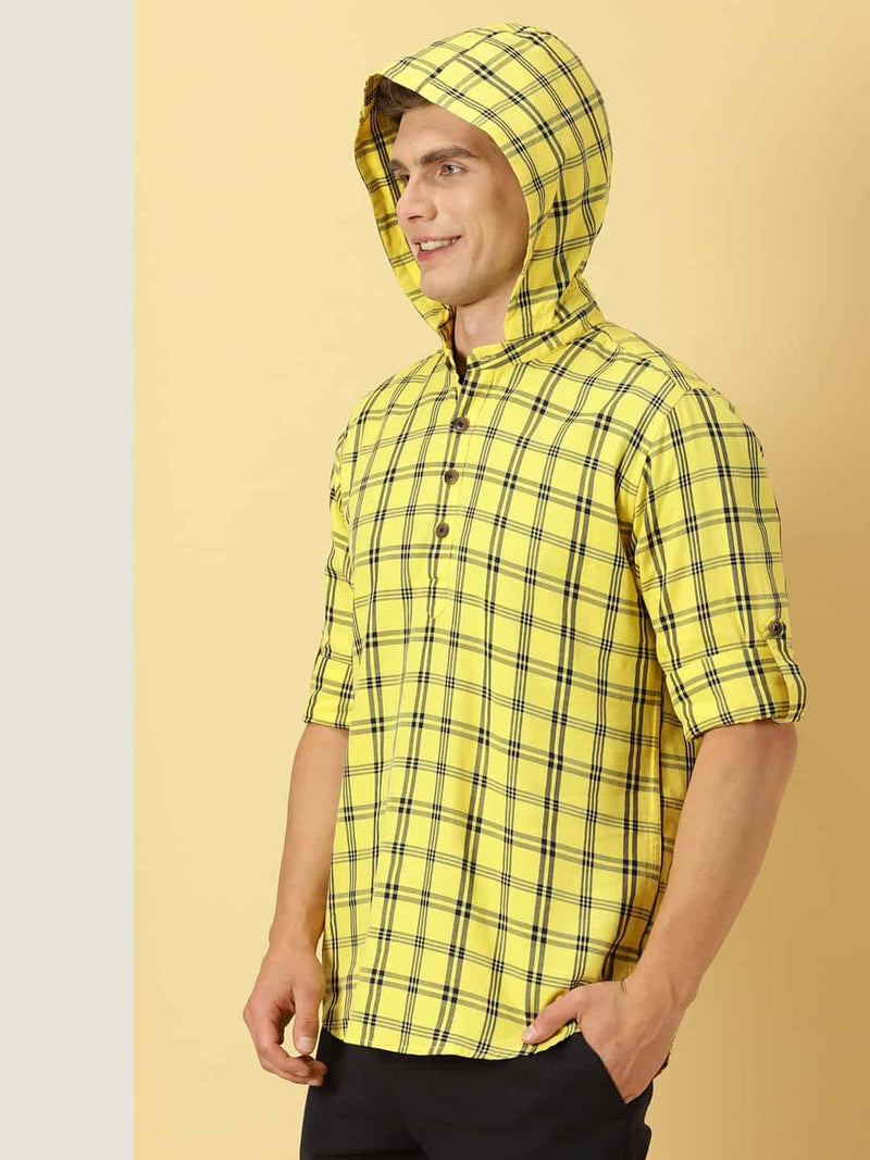Thomas Scott Men Classic Hood Windowpane Checked Twill Casual Pure Cotton Shirt