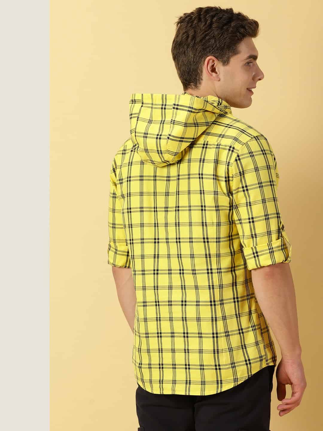 Thomas Scott Men Classic Hood Windowpane Checked Twill Casual Pure Cotton Shirt