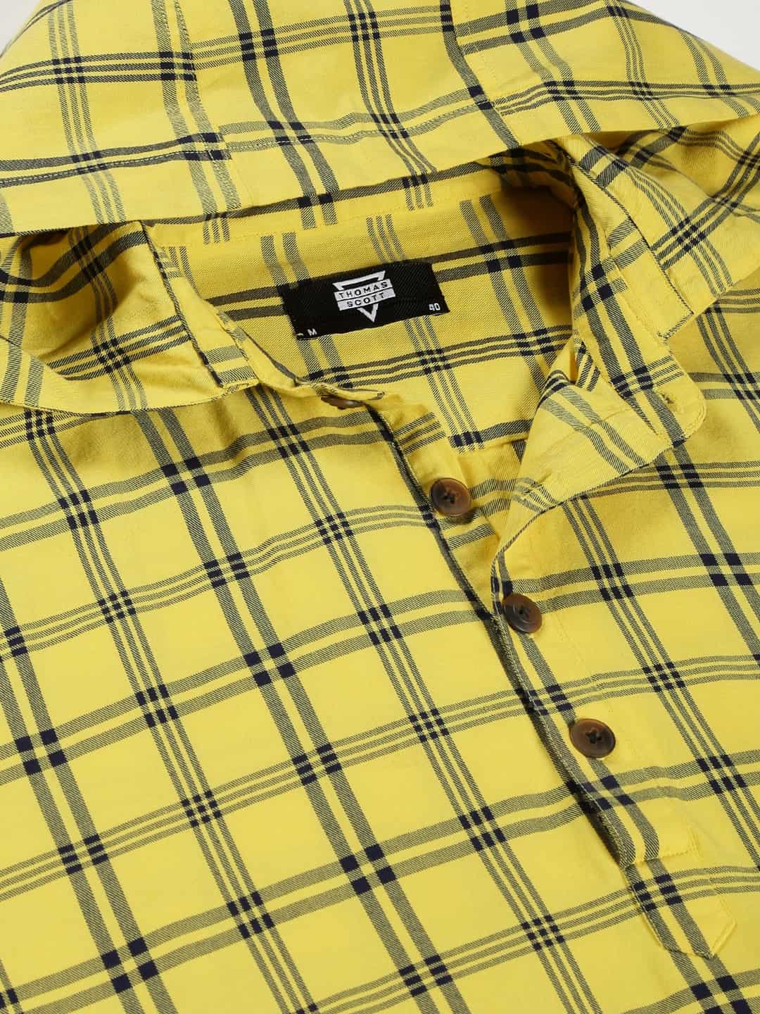 Thomas Scott Men Classic Hood Windowpane Checked Twill Casual Pure Cotton Shirt