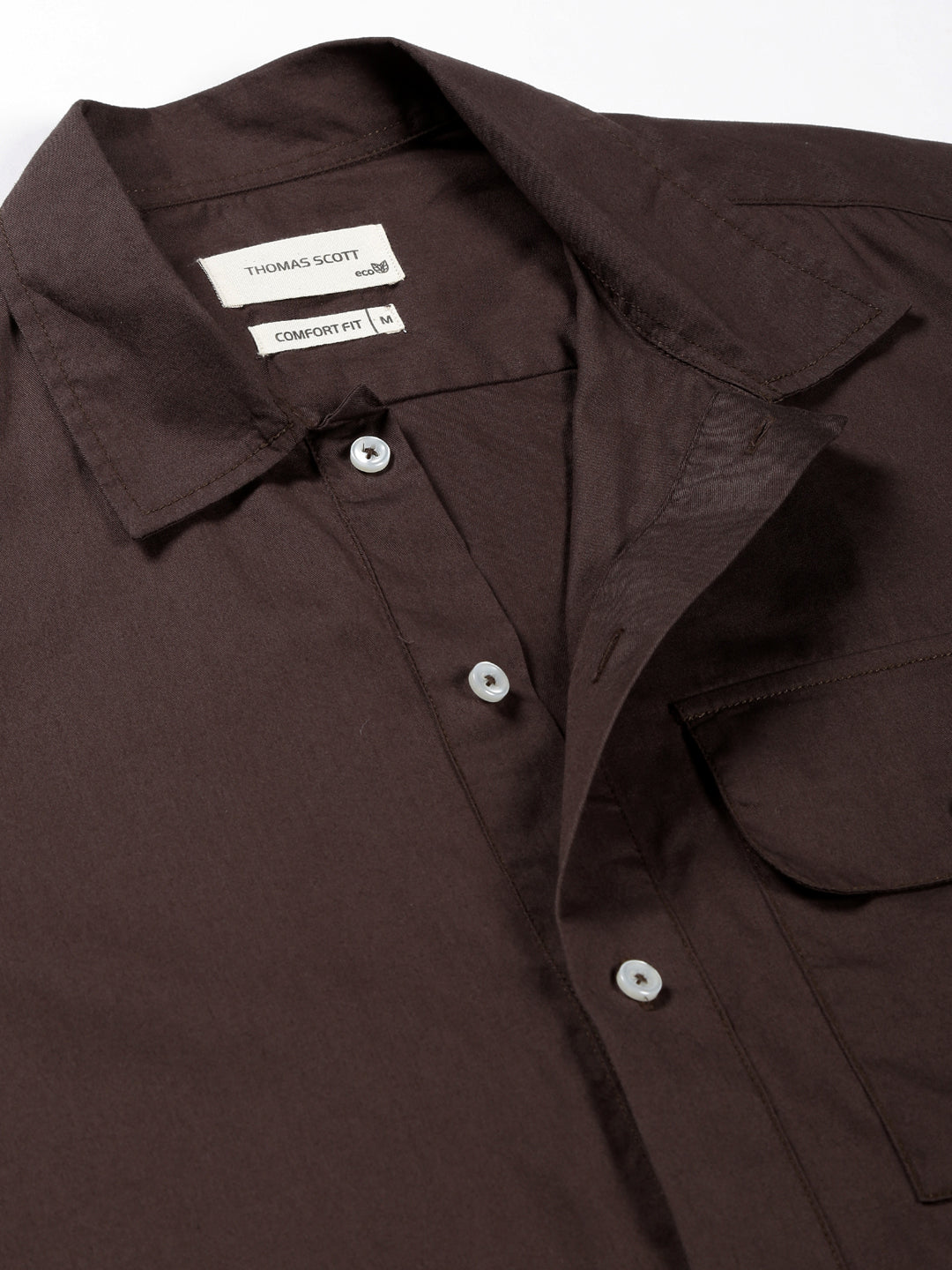 Thomas Scott Men Brown Regular Fit Short Sleeves Spread Collar Solid Cotton Casual Shirt