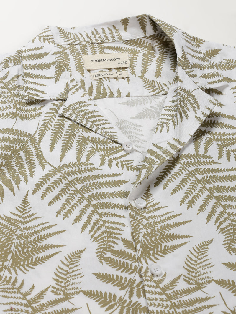 Thomas Scott Men Beige Regular Fit 100% Cotton Floral Printed Casual Shirt with Long Sleeves & Spread Collar