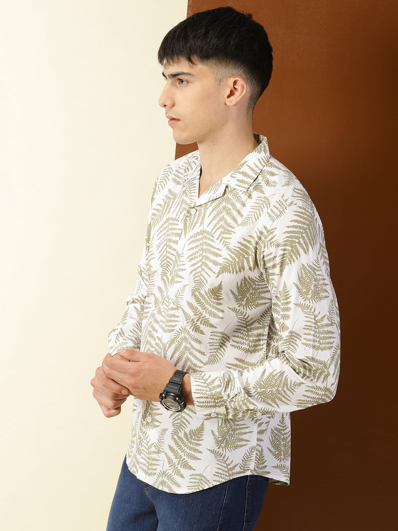 Thomas Scott Men Beige Regular Fit 100% Cotton Floral Printed Casual Shirt with Long Sleeves & Spread Collar