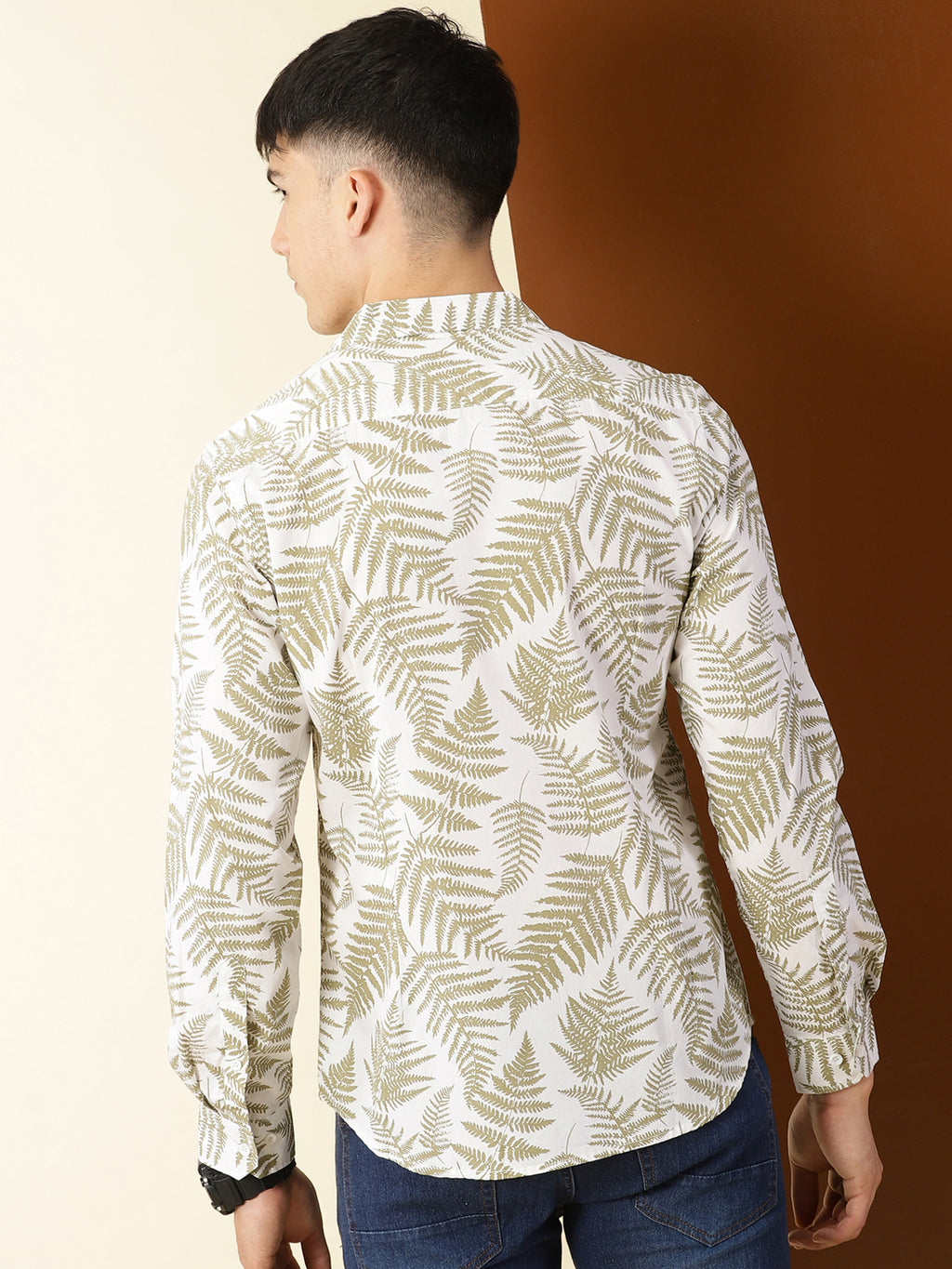 Thomas Scott Men Beige Regular Fit 100% Cotton Floral Printed Casual Shirt with Long Sleeves & Spread Collar