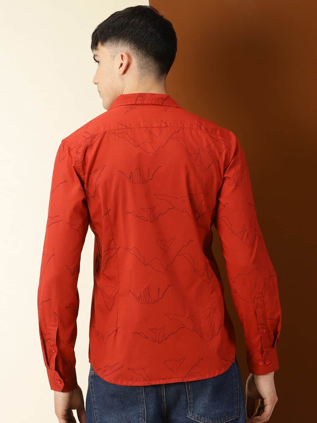 Thomas Scott Men Classic Abstract Printed Cuban Collar Cotton Casual Shirt