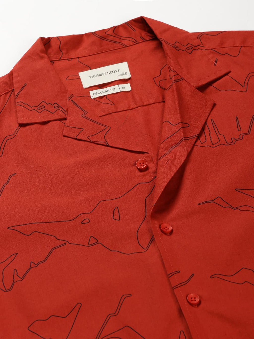 Thomas Scott Men Classic Abstract Printed Cuban Collar Cotton Casual Shirt
