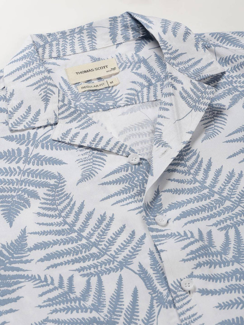 Thomas Scott Men Classic Floral Printed Cuban Collar Cotton Casual Shirt