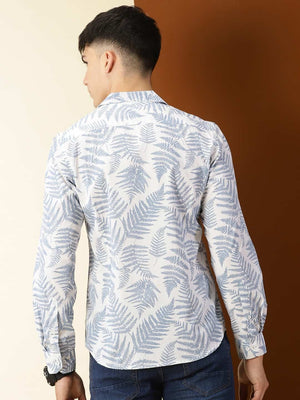 Thomas Scott Men Classic Floral Printed Cuban Collar Cotton Casual Shirt