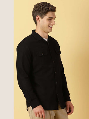 Thomas Scott Men Classic Regular Cuban Collar Long Sleeve Pocket Cotton & Linen Shacket