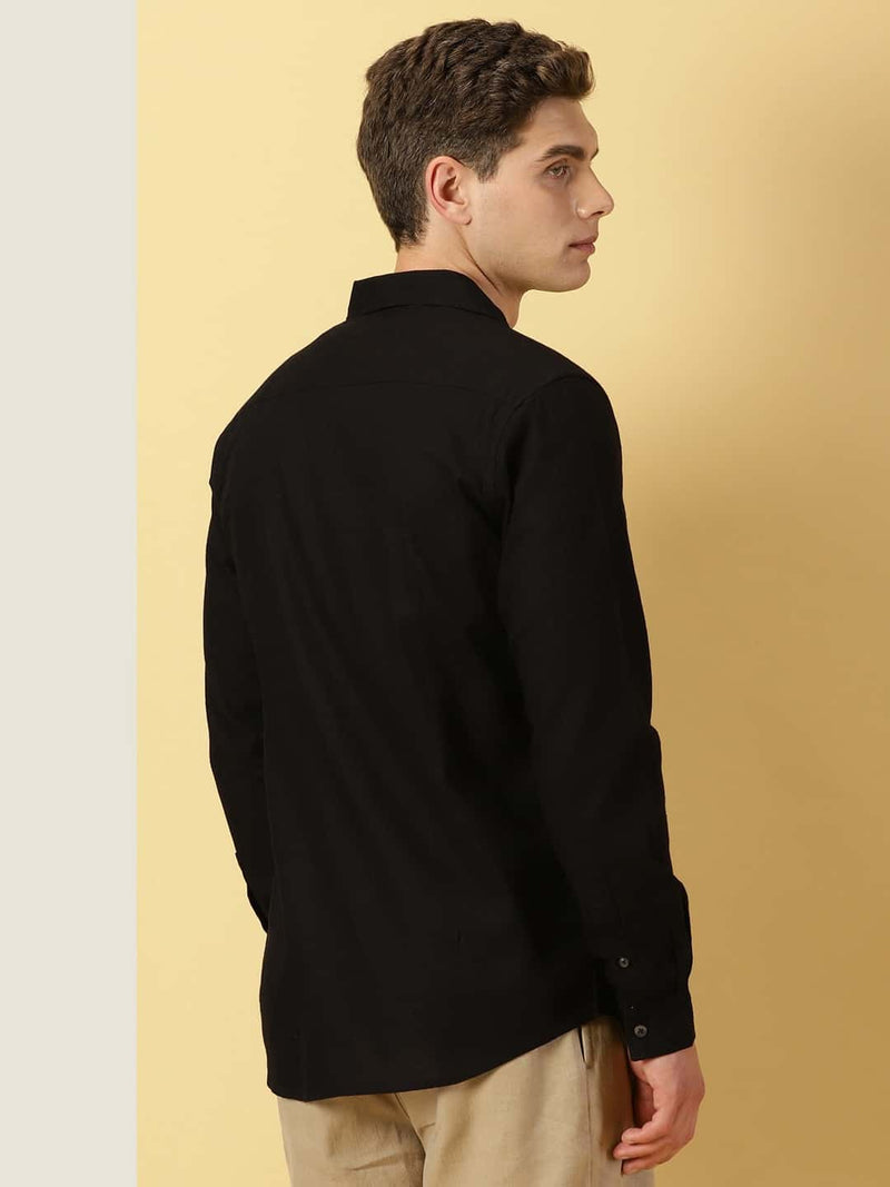 Thomas Scott Men Classic Regular Cuban Collar Long Sleeve Pocket Cotton & Linen Shacket