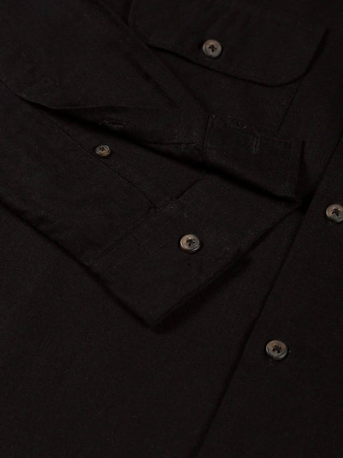 Thomas Scott Men Classic Regular Cuban Collar Long Sleeve Pocket Cotton & Linen Shacket