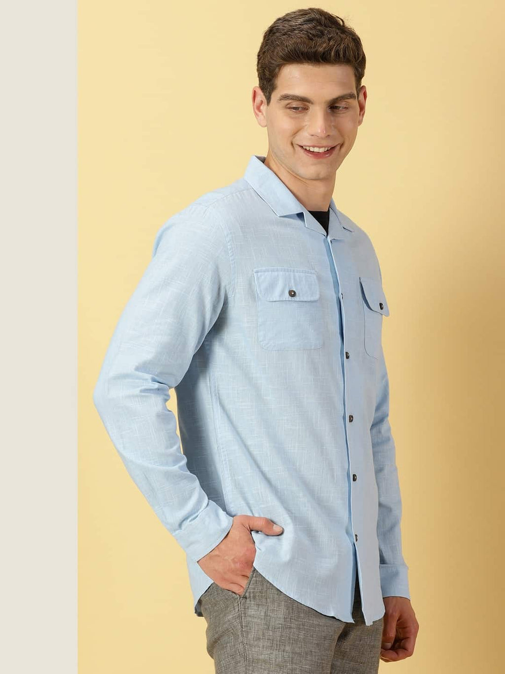 Thomas Scott Men Spread Collar Classic Cotton Linen Shacket