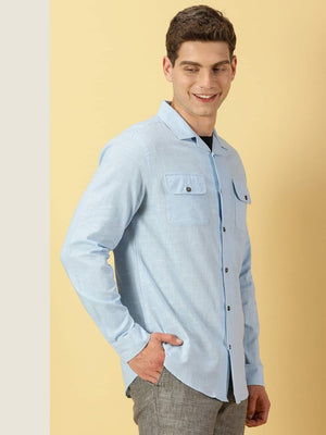 Thomas Scott Men Spread Collar Classic Cotton Linen Shacket