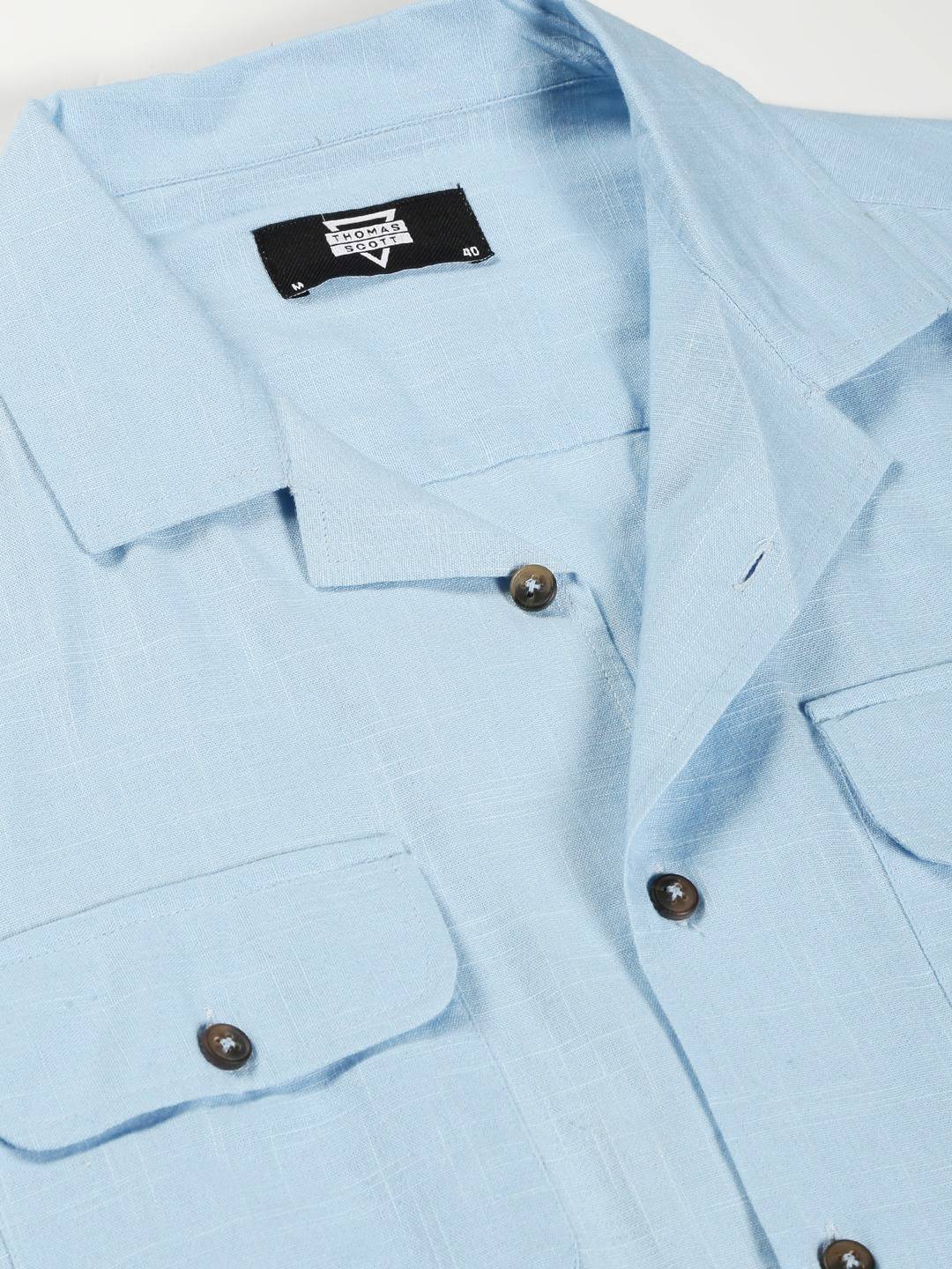 Thomas Scott Men Spread Collar Classic Cotton Linen Shacket