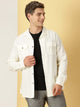 Cream Spread Collar Classic Cotton Linen Shacket For Men