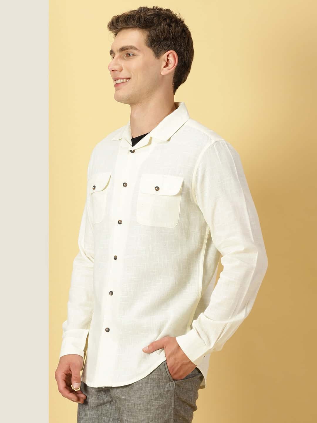 Thomas Scott Men Spread Collar Classic Cotton Linen Shacket