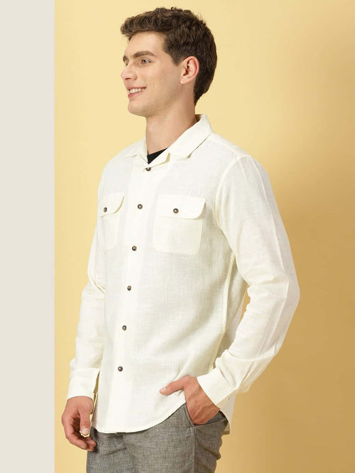Thomas Scott Men Spread Collar Classic Cotton Linen Shacket