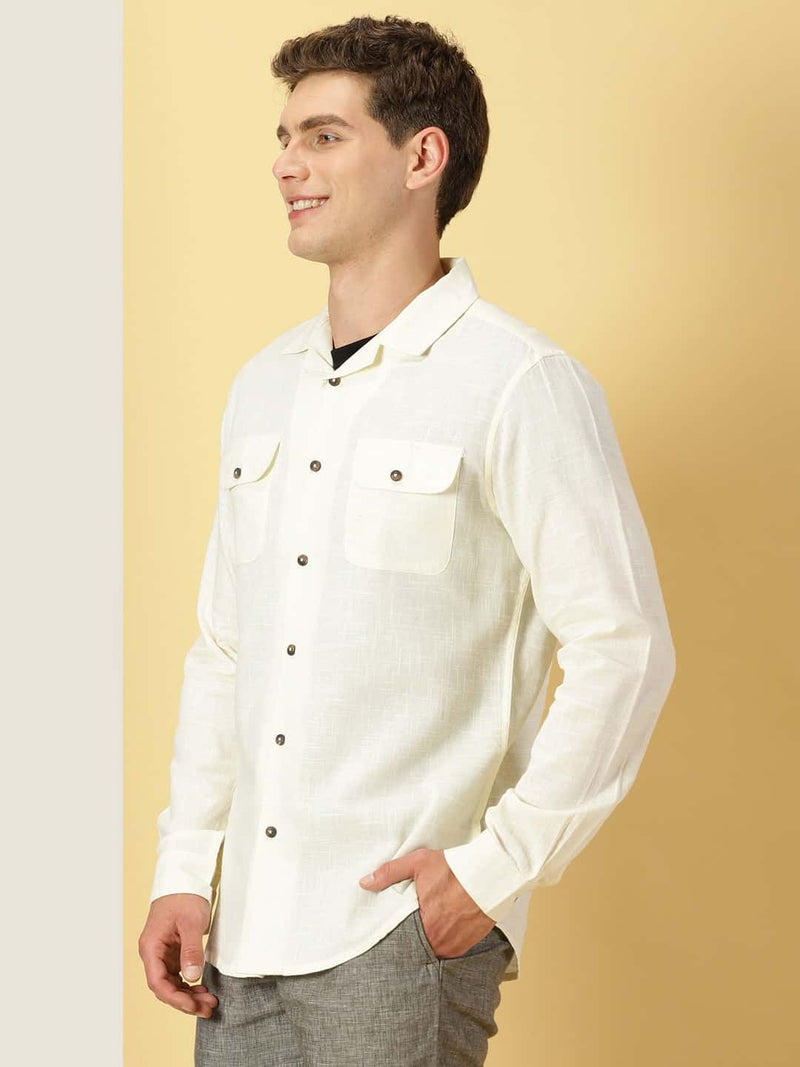 Thomas Scott Men Spread Collar Classic Cotton Linen Shacket
