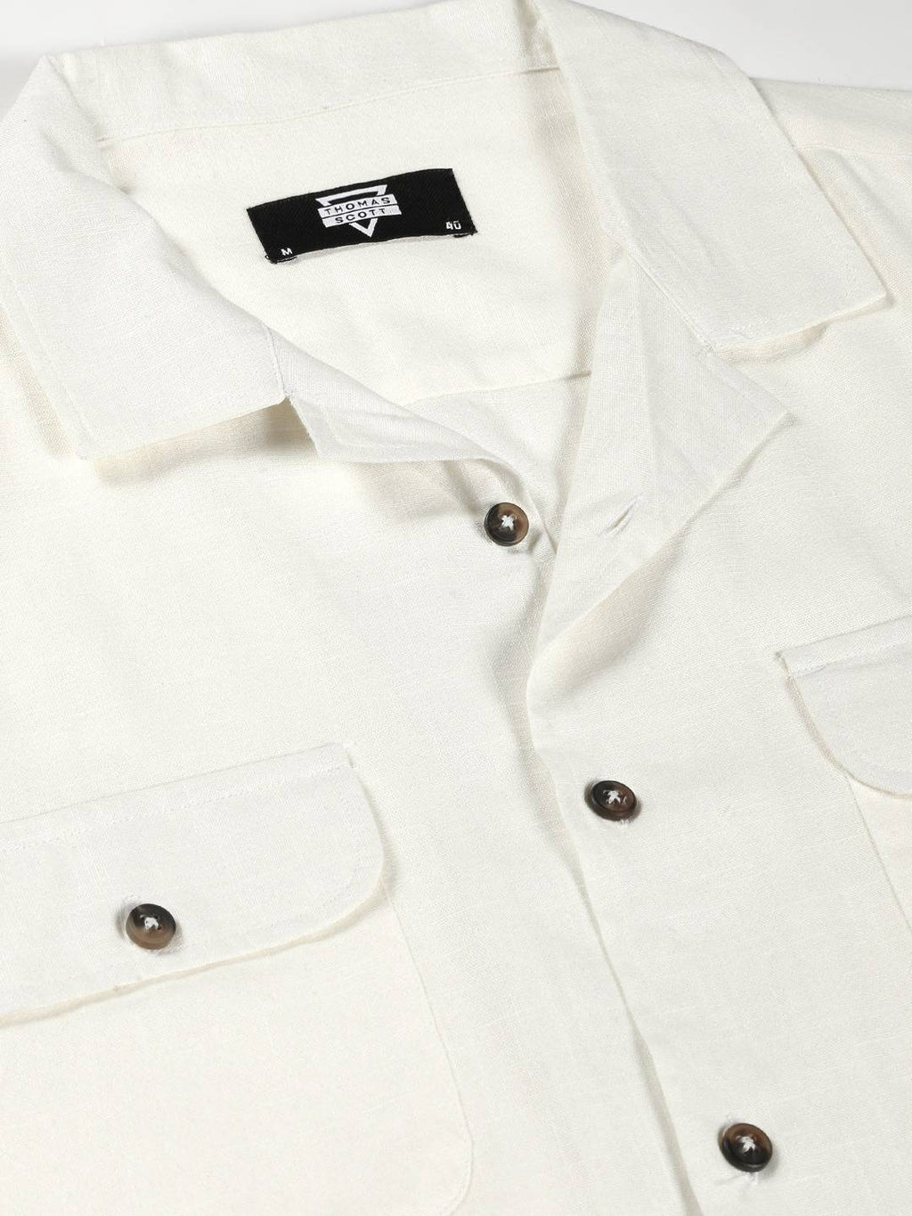 Thomas Scott Men Spread Collar Classic Cotton Linen Shacket