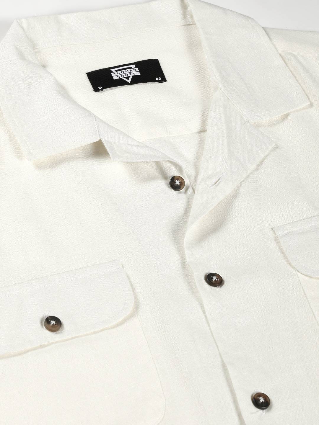 Thomas Scott Men Spread Collar Classic Cotton Linen Shacket