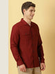 Maroon Classic Cuban Collar Cotton Linen Casual Shacket For Men