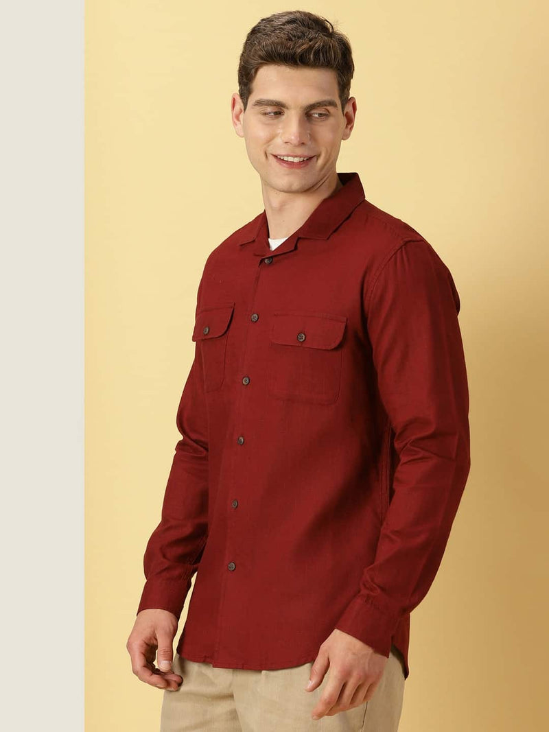 Thomas Scott Men Classic Cuban Collar Cotton Linen Casual Shacket