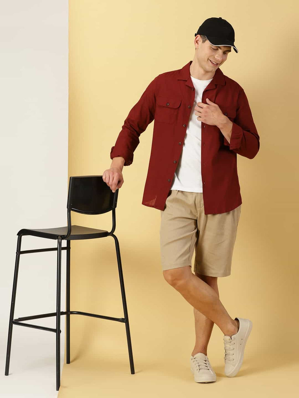 Thomas Scott Men Classic Cuban Collar Cotton Linen Casual Shacket