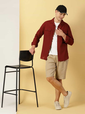 Thomas Scott Men Classic Cuban Collar Cotton Linen Casual Shacket