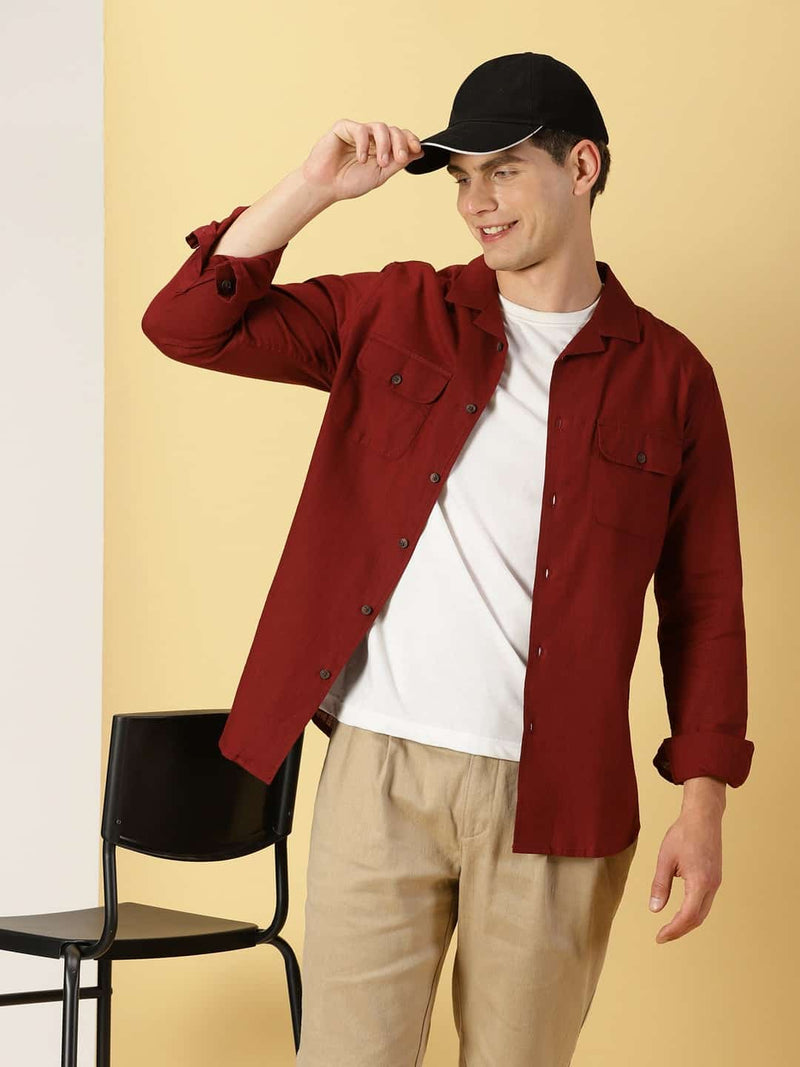 Thomas Scott Men Classic Cuban Collar Cotton Linen Casual Shacket
