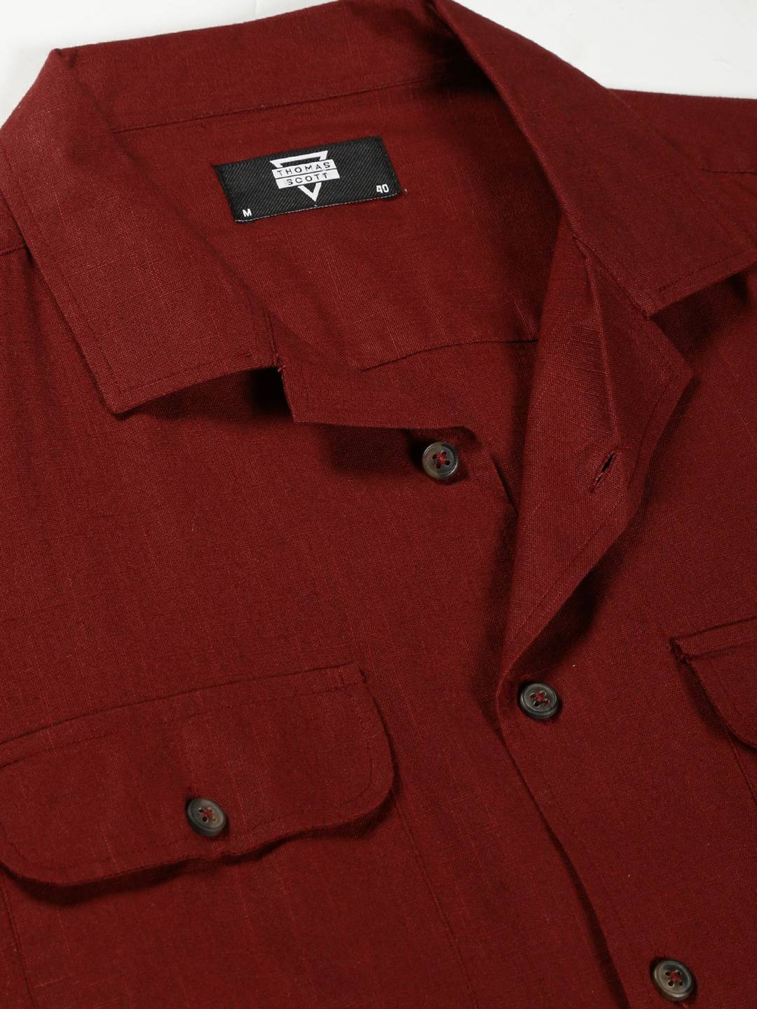 Thomas Scott Men Classic Cuban Collar Cotton Linen Casual Shacket